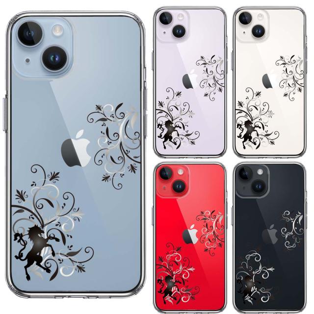 iPhone14Plus ケース クリアフローラル ユニコーン グレー スマホケース 側面ソフト 背面ハード ハイブリッド 送料無料-1