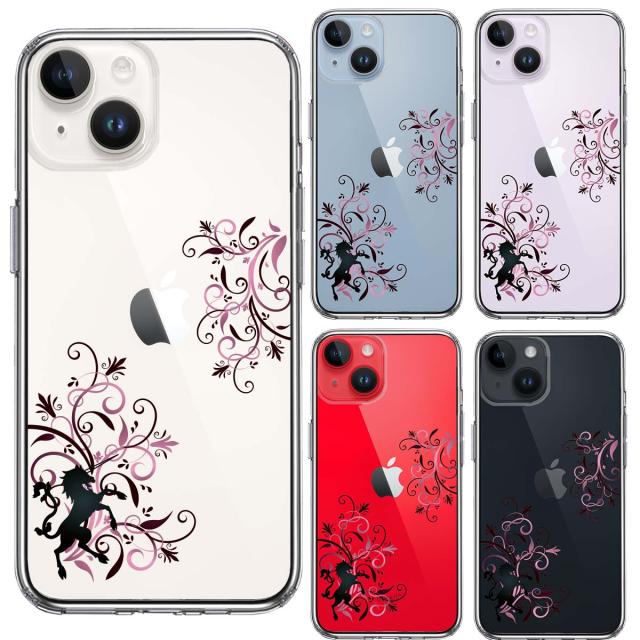 iPhone14Plus ケース クリアフローラル ユニコーン ピンク スマホケース 側面ソフト 背面ハード ハイブリッド 送料無料-1