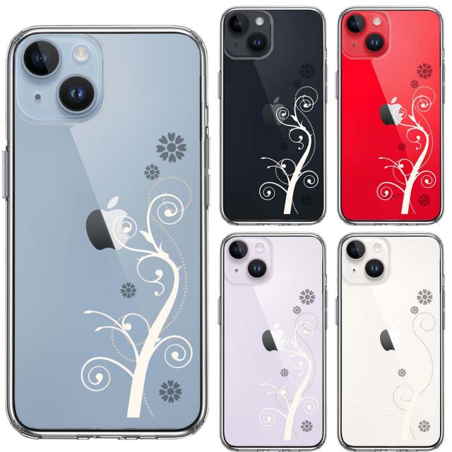 iPhone14Plus ケース クリアフローラル つる模様 ホワイト スマホケース 側面ソフト 背面ハード ハイブリッド 送料無料-1