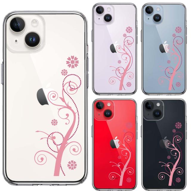 iPhone14Plus ケース クリアフローラル つる模様 ピンク スマホケース 側面ソフト 背面ハード ハイブリッド 送料無料-1