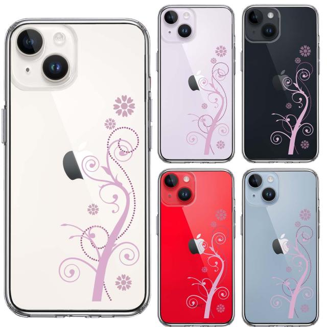 iPhone14 ケース クリア フローラル つる模様 パープル スマホケース 側面ソフト 背面ハード ハイブリッド 送料無料-1