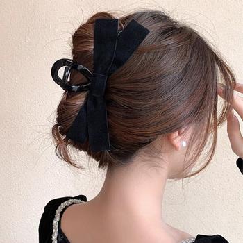 ヘアクリップ バンスクリップ リボン 黒 送料無料 即日発送-4