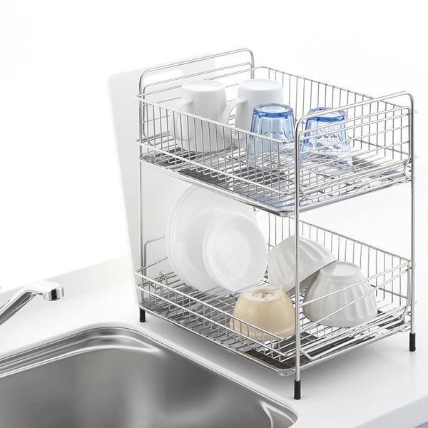 アットアクアステンレス製水切りラック2段 送料無料 即日発送-2