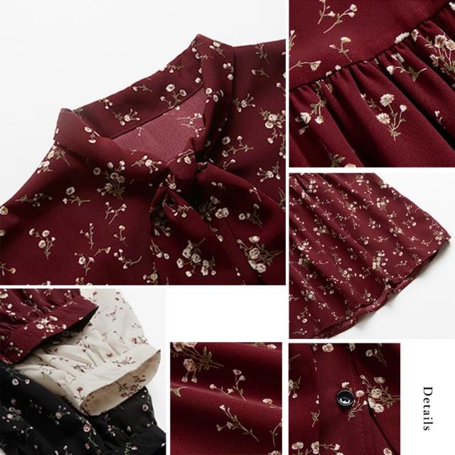 ワンピース 小花柄 ボウタイワンピース レディース春 送料無料 即日発送-3