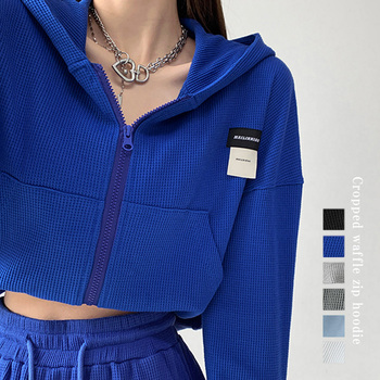 クロップド丈 パーカー ジップアップ春秋 送料無料 即日発送-0