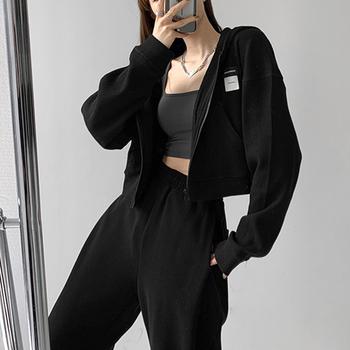 クロップド丈 パーカー ジップアップ春秋 送料無料 即日発送-2