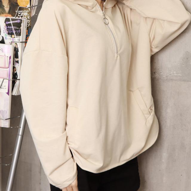 ハーフジップパーカー サイドスリット 送料無料 即日発送-5