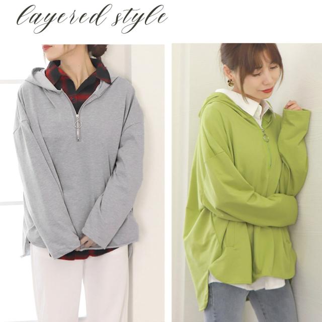 ハーフジップパーカー サイドスリット 送料無料 即日発送-7