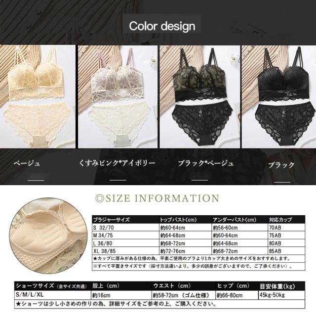 花柄刺しゅうレース ブラジャー ショーツ セット 送料無料 即日発送-1