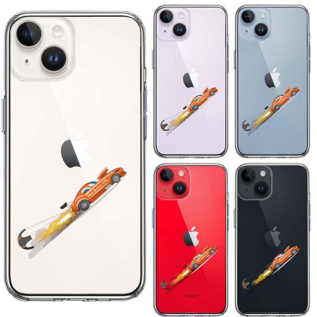 iPhone14Plus ケース クリア レーシングカー 車 オレンジ スマホケース 側面ソフト 背面ハード ハイブリッド 送料無料-1