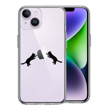 iPhone14 ケース クリア にゃんこ ねこ りんご 取り合い 黒 スマホケース 側面ソフト 背面ハード ハイブリッド  送料無料-0