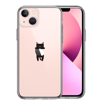 iPhone13 ケース クリア ぶらさがり にゃんこ 黒猫 スマホケース 側面ソフト 背面ハード ハイブリッド  送料無料-0