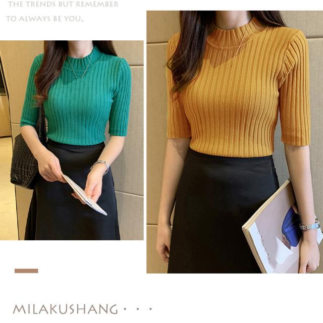 リブニットトップス レディース半袖春秋夏 送料無料 即日発送-8