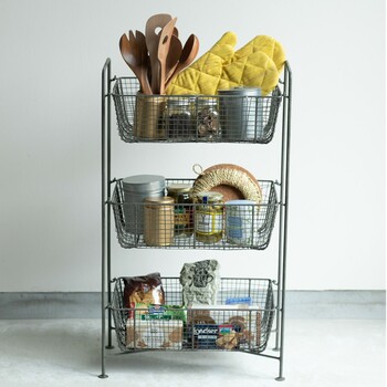 小物の魅力を引き出してくれる メッシュ3段ワイヤーバスケット 送料無料-1