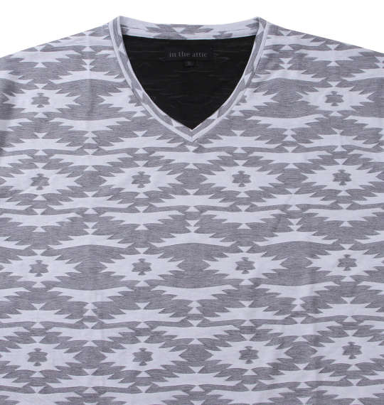 大きいサイズ in the attic 膨れオルテガジャガードVネック半袖Tシャツ 3L 4L 5L 6L MC832201-76622 ラッピング可 送料無料 即日発送-3