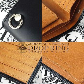 二つ折り財布 馬革×水牛革ドロップリング折財布 UHP 1149LT 左利き用コードバン×バッファロー短財布 unitedHOMME 送料無料-2