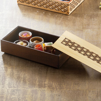 和食器 細密料理箱 ブラウン クリアー蓋付 青海波 麻の葉 七宝 送料無料-11