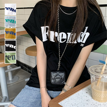 フレンチスリーブ 英字ロゴTシャツ 送料無料 即日発送-0