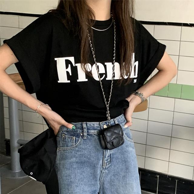 フレンチスリーブ 英字ロゴTシャツ 送料無料 即日発送-2