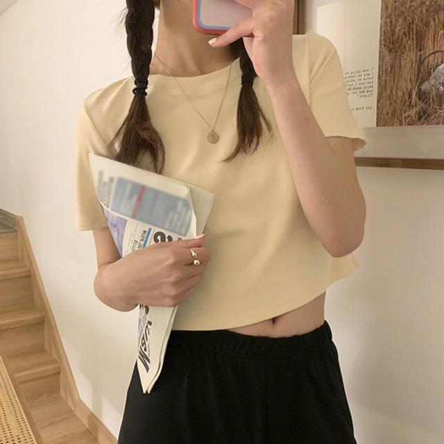 ショート丈Tシャツ へそ出し 8色 夏 送料無料 即日発送-3