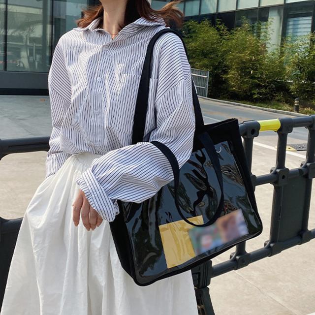 キャンバスバッグ クリアポケット 大容量 送料無料 即日発送-4