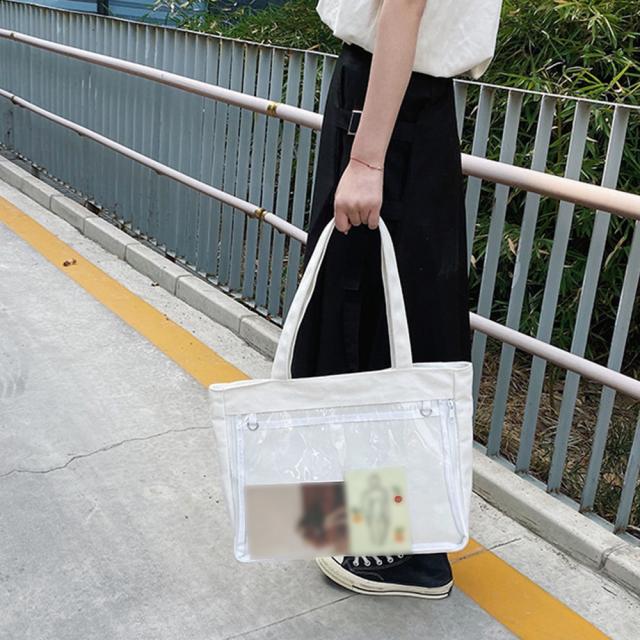 キャンバスバッグ クリアポケット 大容量 送料無料 即日発送-5