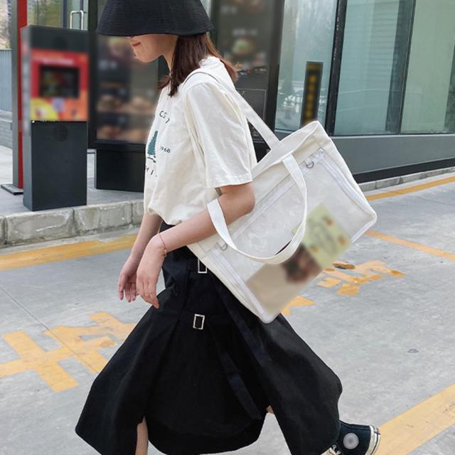 キャンバスバッグ クリアポケット 大容量 送料無料 即日発送-6