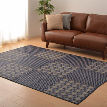 ラグ 水をはじく い草コンパクトラグ 約180×180cm 裏貼有 滑りにくい加工付き キハチ ブルー 送料無料-0