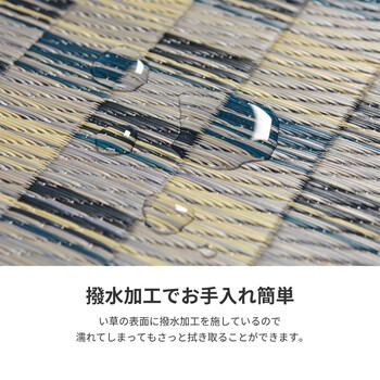 ラグ 水をはじく い草コンパクトラグ 約180×180cm 裏貼有 滑りにくい加工付き キハチ ブルー 送料無料-2