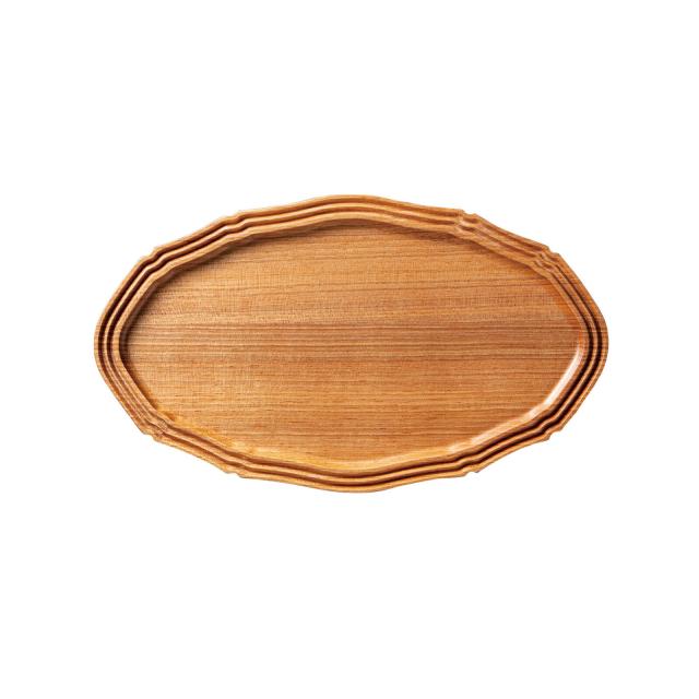 和食器 国産くるみ彫刻多目的トレイ 丸形 オーバル型 送料無料-1