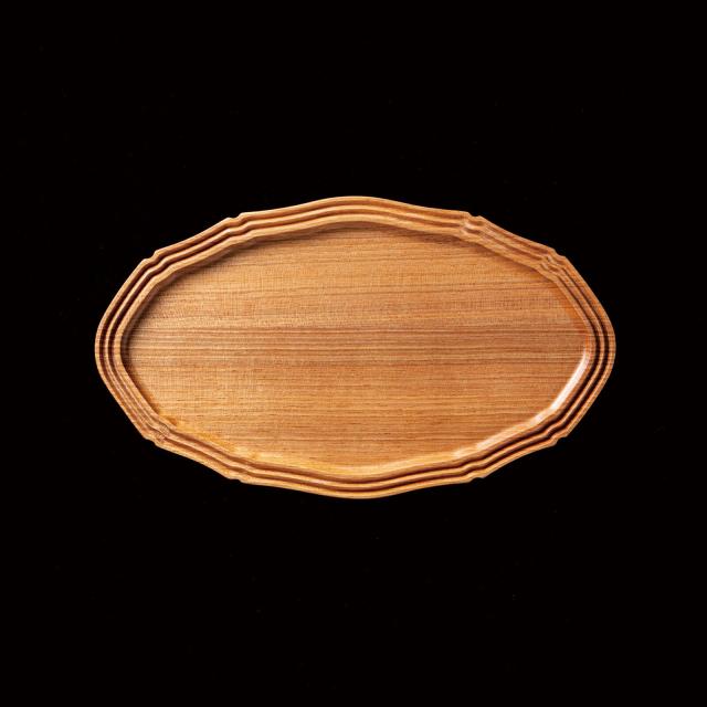 和食器 国産くるみ彫刻多目的トレイ 丸形 オーバル型 送料無料-4