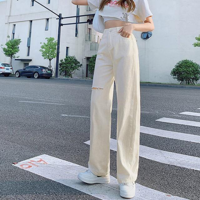 デニムストレートパンツ ダメージジーンス 送料無料 即日発送-9