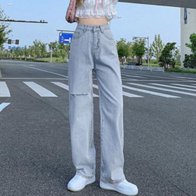 デニムストレートパンツ ダメージジーンス 送料無料 即日発送-4