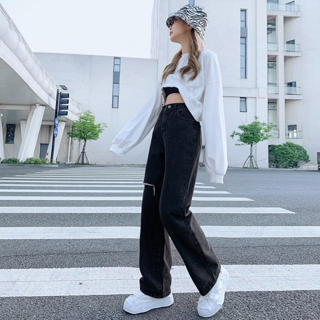 デニムストレートパンツ ダメージジーンス 送料無料 即日発送-7