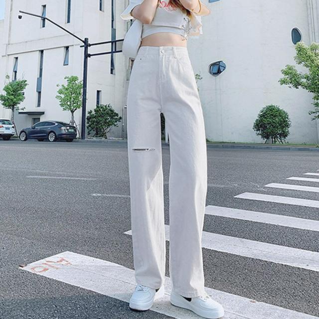 デニムストレートパンツ ダメージジーンス 送料無料 即日発送-8