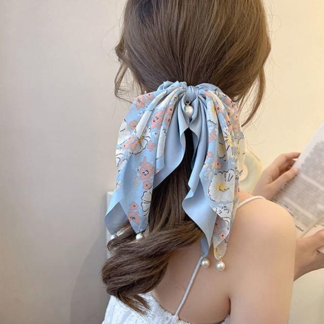 花柄 スカーフシュシュ春夏リボンヘアゴム 送料無料 即日発送-9
