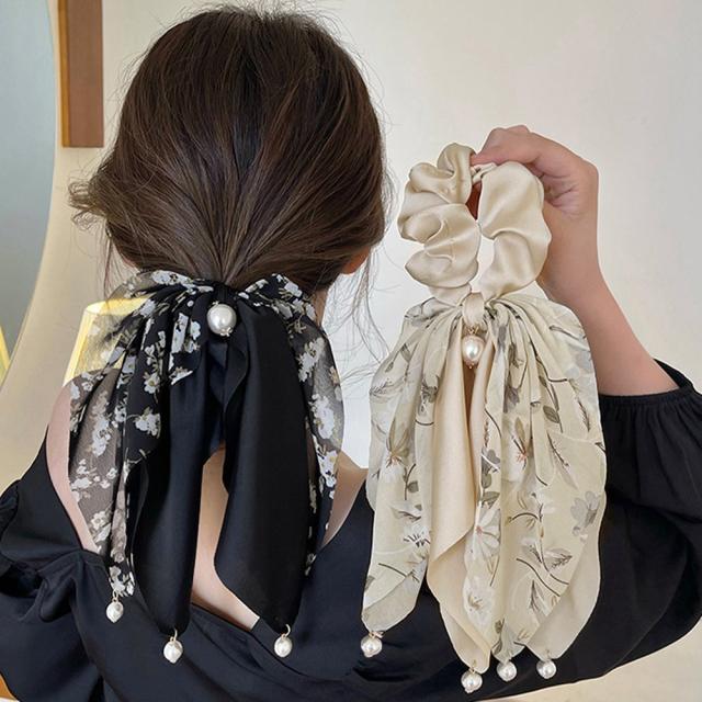 花柄 スカーフシュシュ春夏リボンヘアゴム 送料無料 即日発送-4