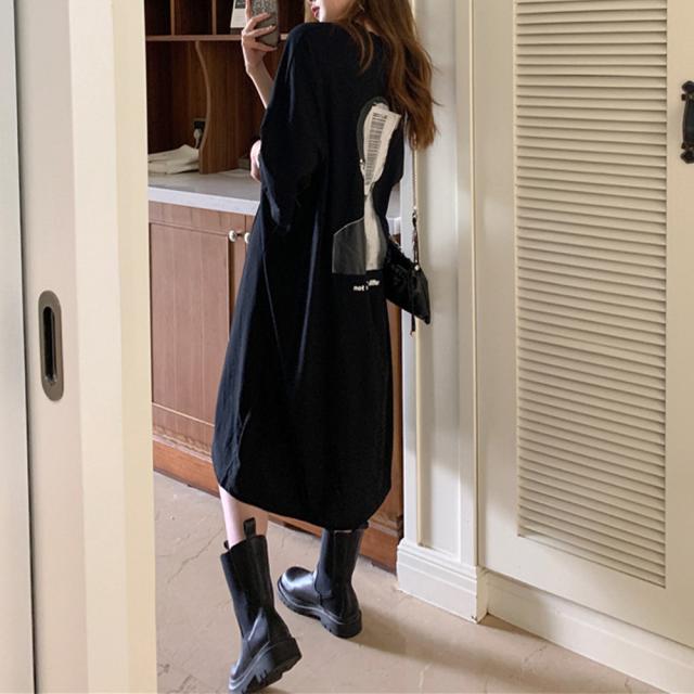 五分袖Tシャツワンピース バックプリント 送料無料 即日発送-5