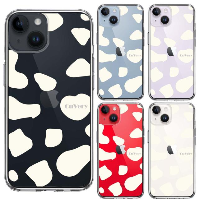 iPhone14Plus ケース クリア アニマル柄 カウ 牛 ホワイト スマホケース 側面ソフト 背面ハード ハイブリッド 送料無料-1