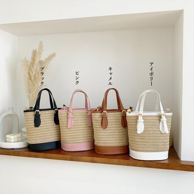 ストローショルダーバッグ かごバッグ 夏 送料無料 即日発送-1