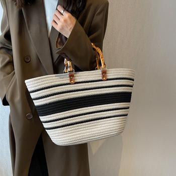 かごバッグ 大容量トートバッグ配色カバン 送料無料 即日発送-3