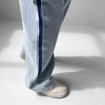 配色ストレートデニムパンツ ハイウエスト 送料無料 即日発送-9