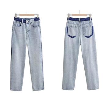 配色ストレートデニムパンツ ハイウエスト 送料無料 即日発送-2