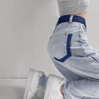 配色ストレートデニムパンツ ハイウエスト 送料無料 即日発送-5