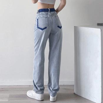 配色ストレートデニムパンツ ハイウエスト 送料無料 即日発送-7