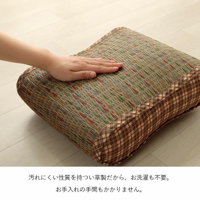 クッション 約40×30×12cm 腰当 い草 チェック柄 調湿 空気清浄 お手入れ簡単 リープ 大フィット 送料無料-6