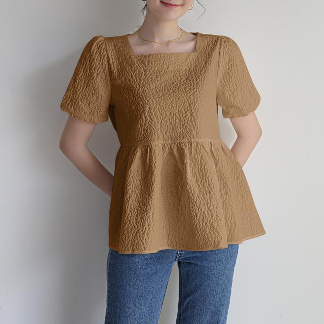 ペプラムブラウス スクエアネックトップス 送料無料 即日発送-9