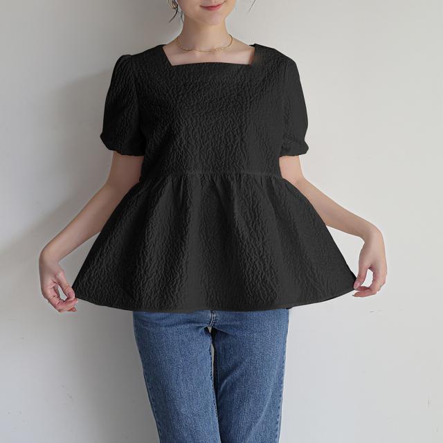 ペプラムブラウス スクエアネックトップス 送料無料 即日発送-4