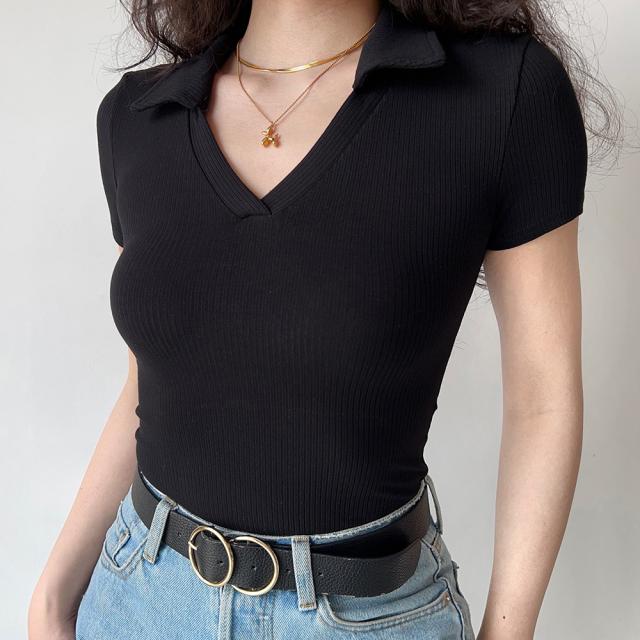 ポロシャツ レディースクロップドTシャツ 送料無料 即日発送-4