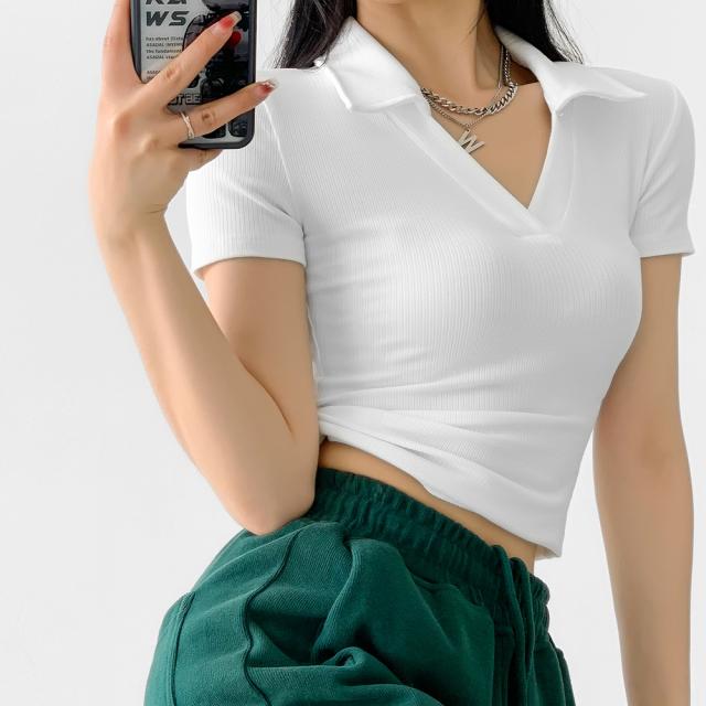 ポロシャツ レディースクロップドTシャツ 送料無料 即日発送-6